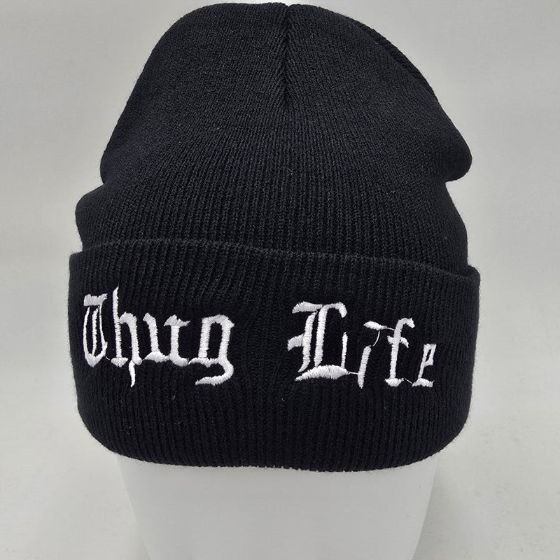 Thug Life Embroidered Patch Beanie Hat