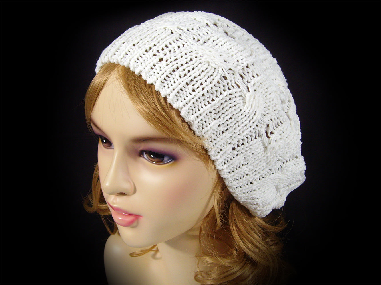 Cable Knitted Rayon and Cotton Mix Beret Style Hat