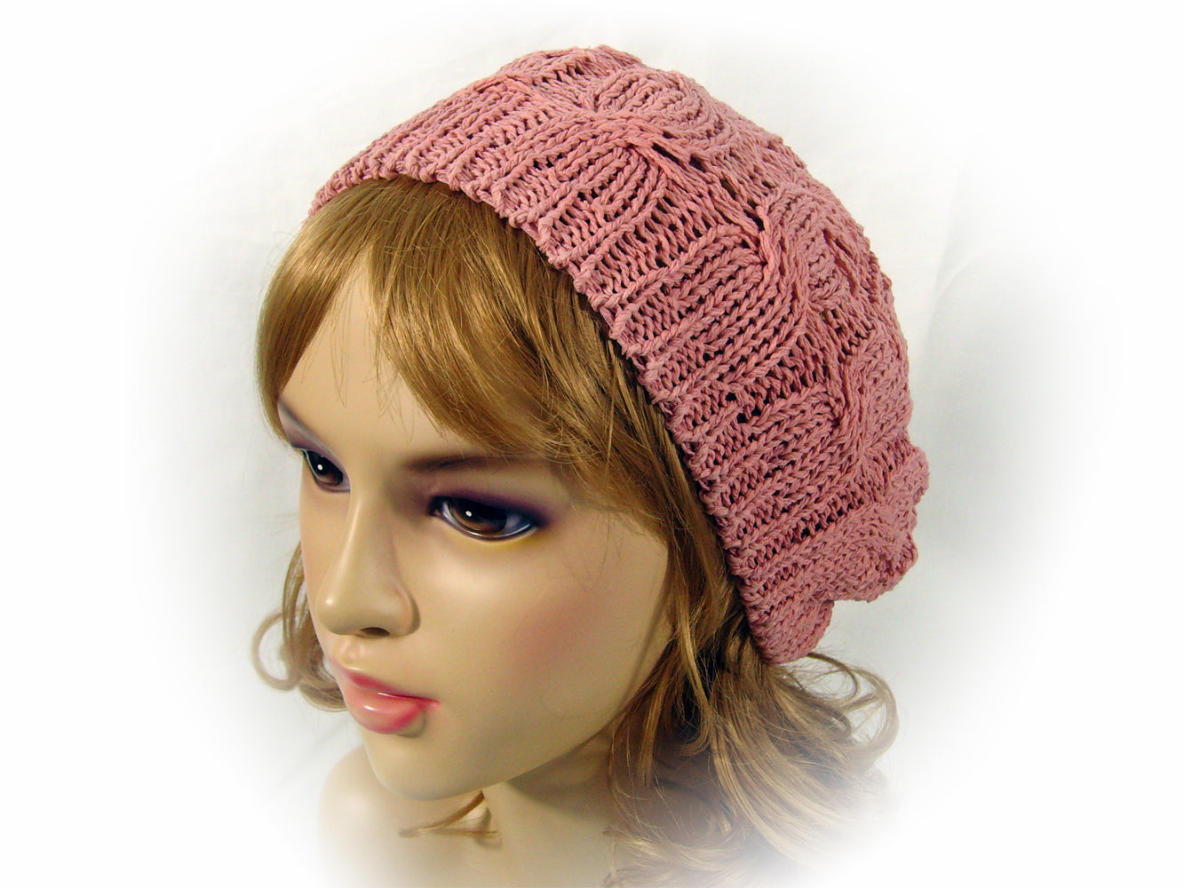 Cable Knitted Rayon and Cotton Mix Beret Style Hat