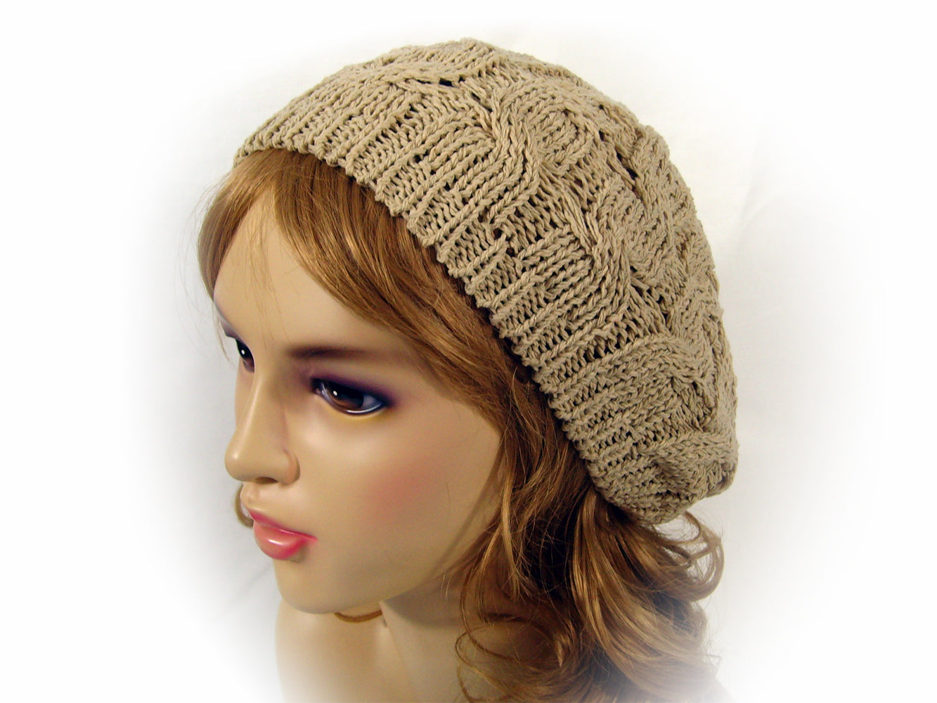 Cable Knitted Rayon and Cotton Mix Beret Style Hat