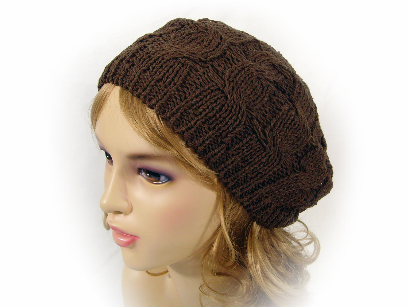 Cable Knitted Rayon and Cotton Mix Beret Style Hat