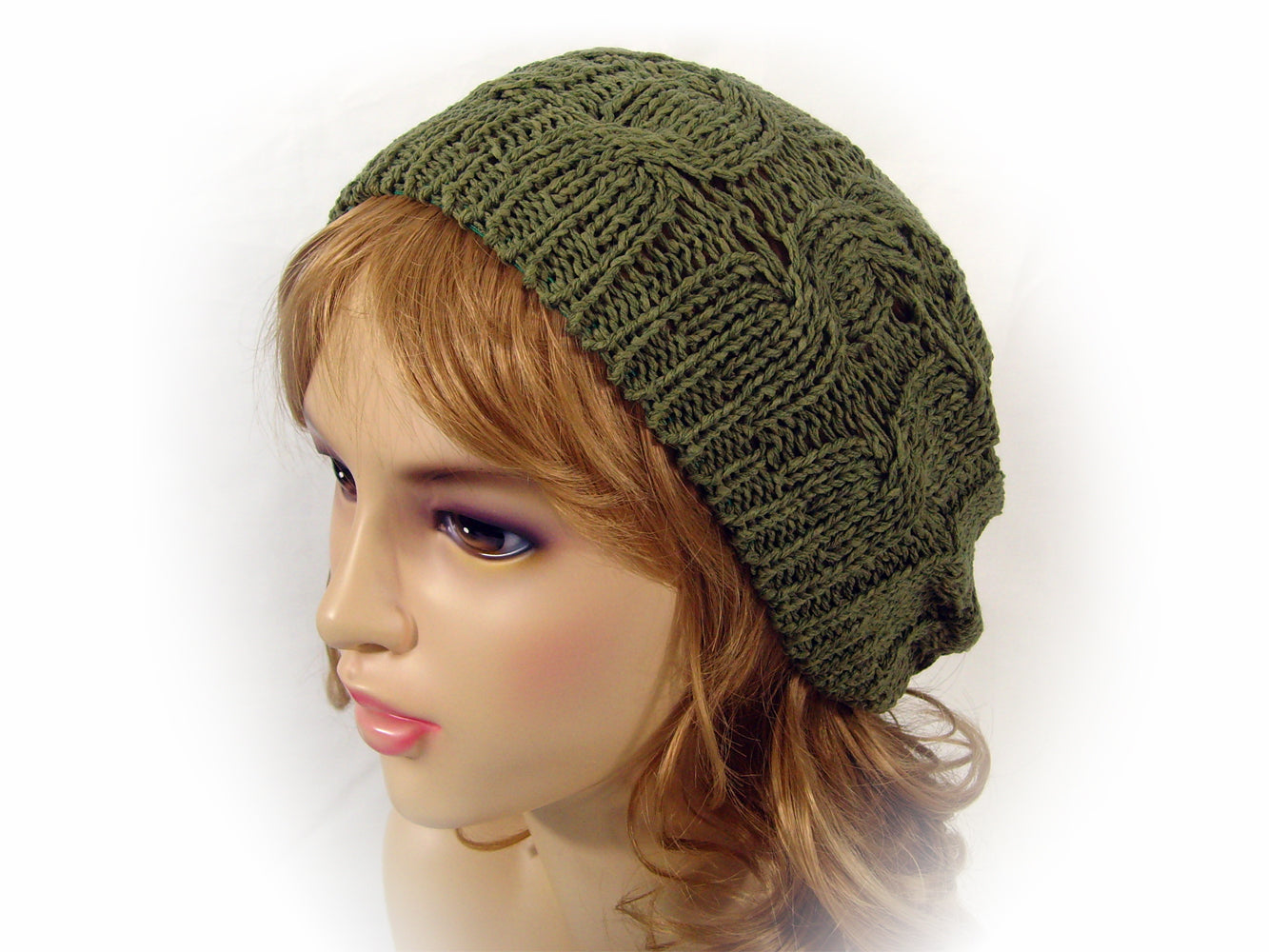 Cable Knitted Rayon and Cotton Mix Beret Style Hat