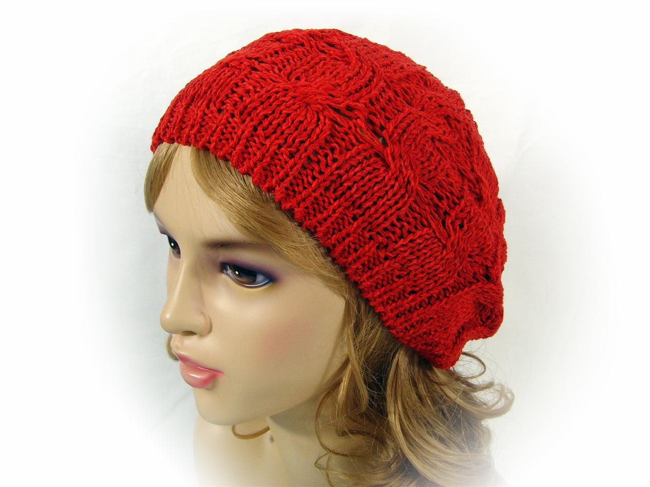 Cable Knitted Rayon and Cotton Mix Beret Style Hat