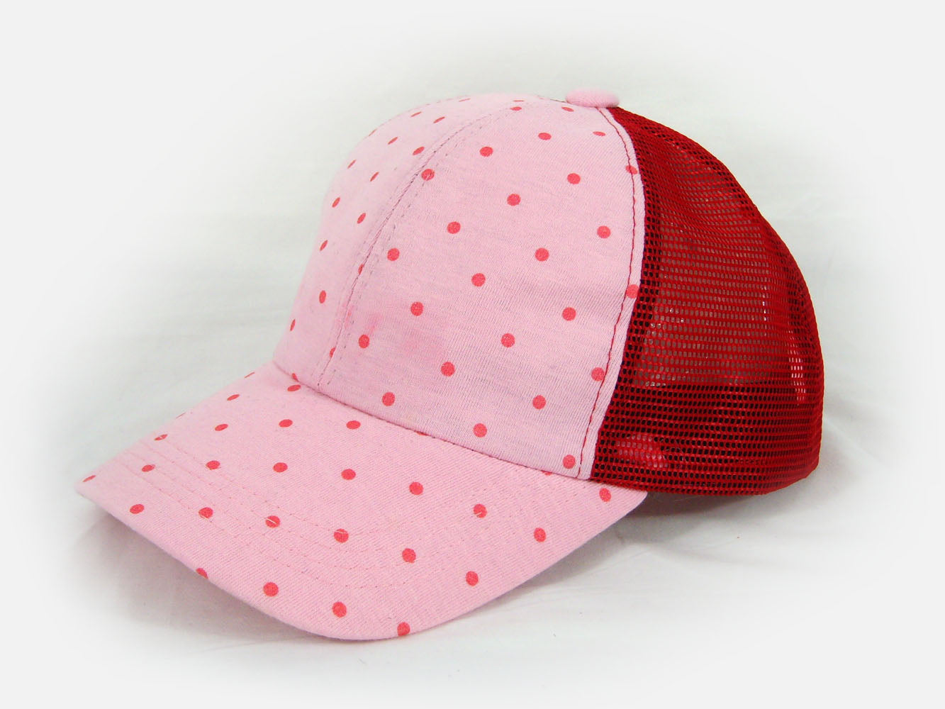 Pink Trucker Cap With Retro Funky Red Dots