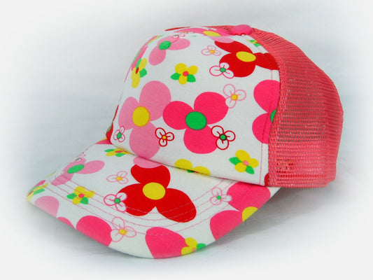 Trucker Cap With Retro Funky Flower Pattern