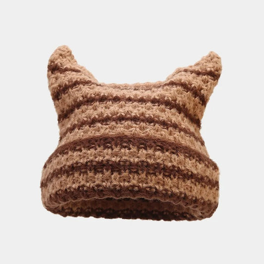 Devil Striped Knitted Hat Cute Cat Ears