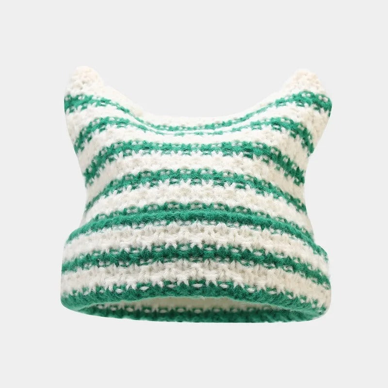 Devil Striped Knitted Hat Cute Cat Ears