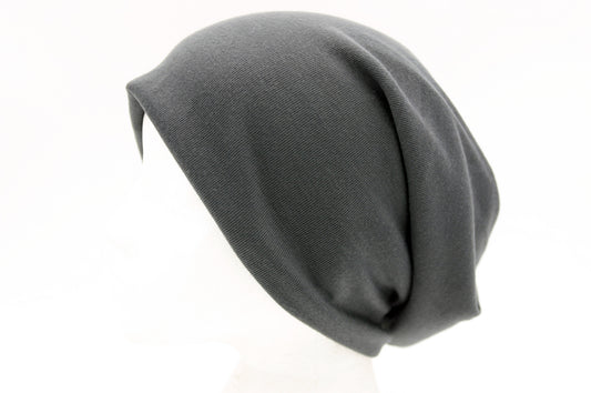 Dark Grey Slouchy Cotton Beanie Hat
