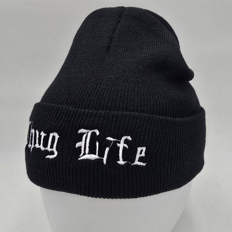 Thug Life Embroidered Patch Beanie Hat