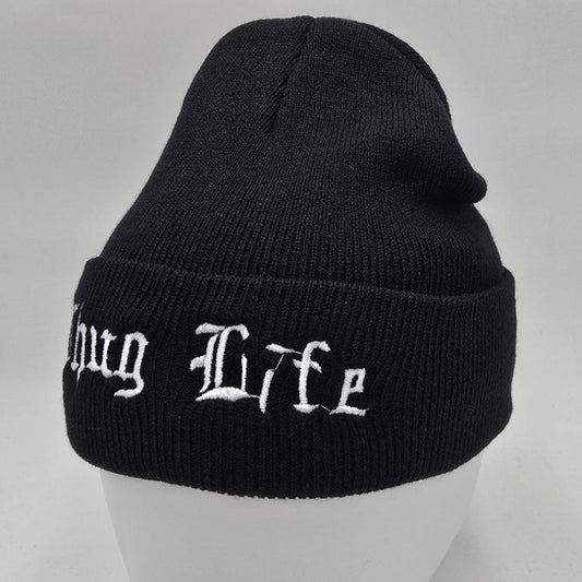 Thug Life Embroidered Patch Beanie Hat