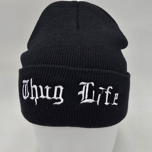 Thug Life Embroidered Patch Beanie Hat