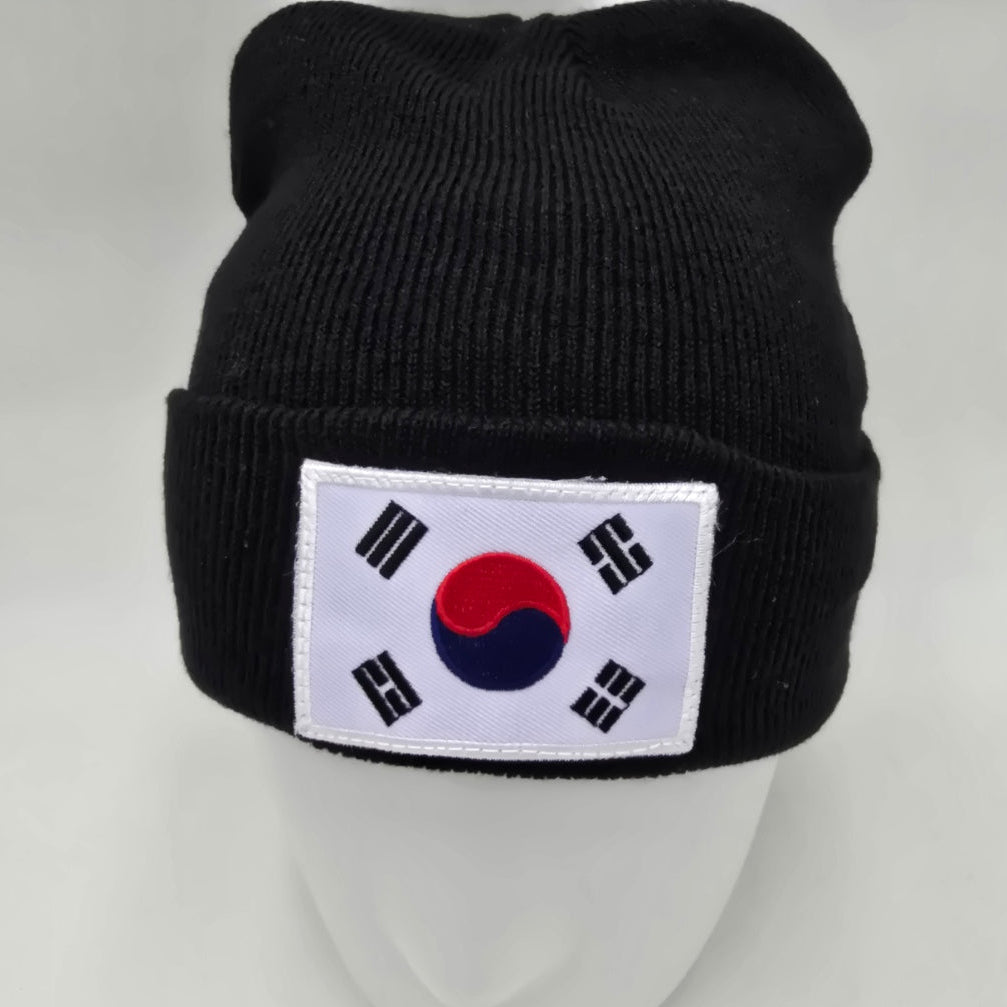 Korean Flag  Embroidered Patch Beanie Hat