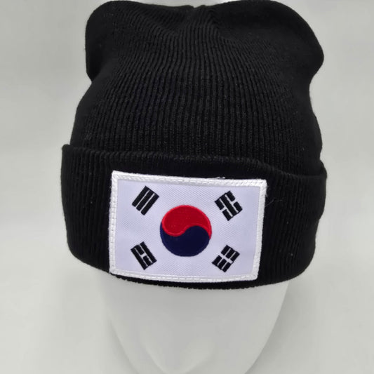 Korean Flag  Embroidered Patch Beanie Hat