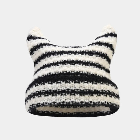Devil Striped Knitted Hat Cute Cat Ears