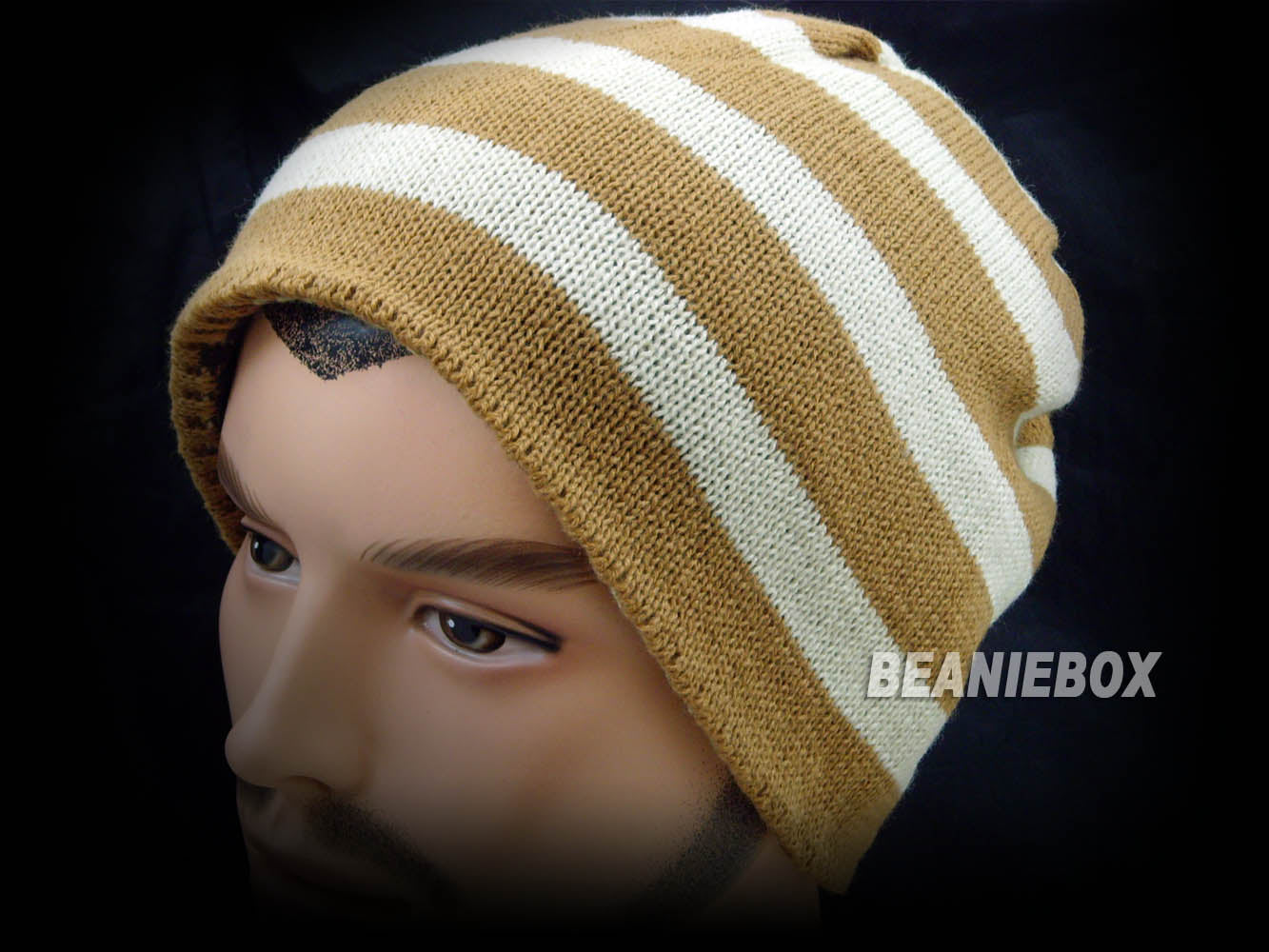 Reversible Stripy and Camouflage Beanie Hat