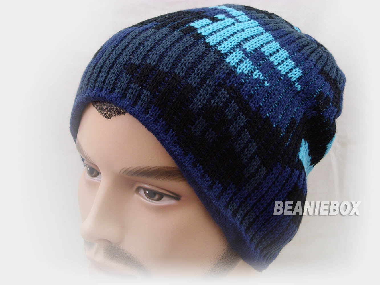 Reversible Stripy and Camouflage Beanie Hat