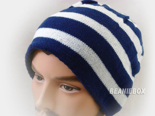 Reversible Stripy and Camouflage Beanie Hat