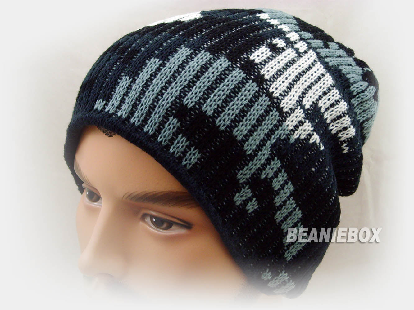Reversible Stripy and Camouflage Beanie Hat
