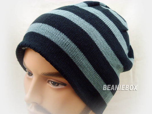 Reversible Stripy and Camouflage Beanie Hat