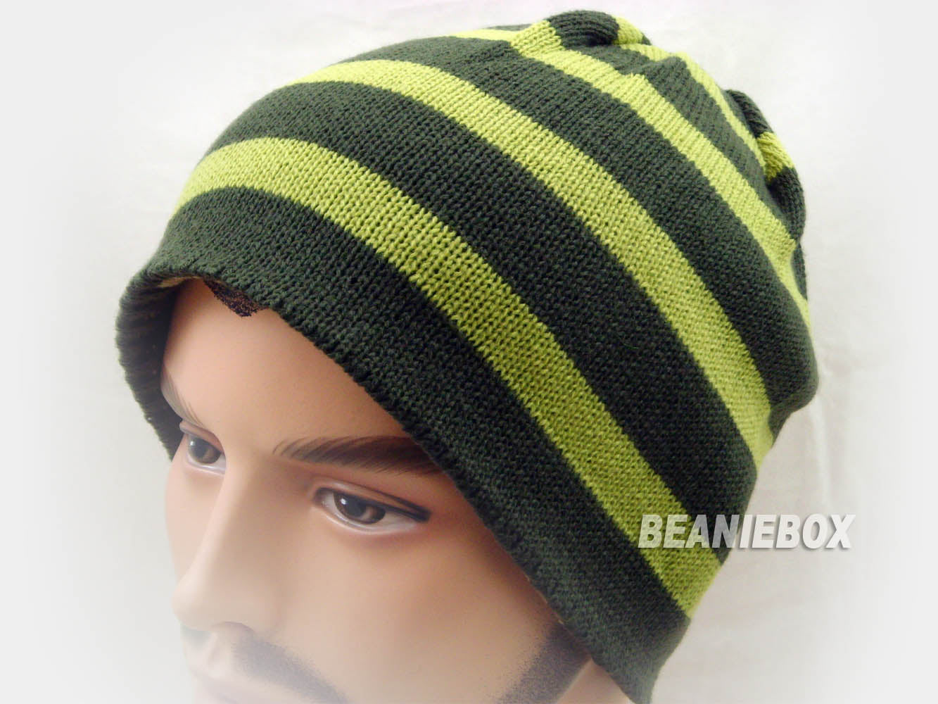 Reversible Stripy and Camouflage Beanie Hat