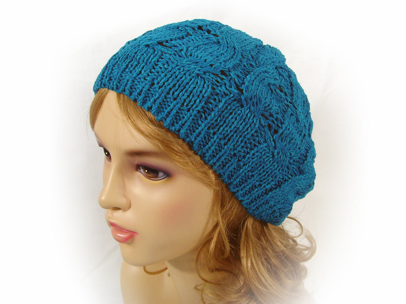 Cable Knitted Rayon and Cotton Mix Beret Style Hat