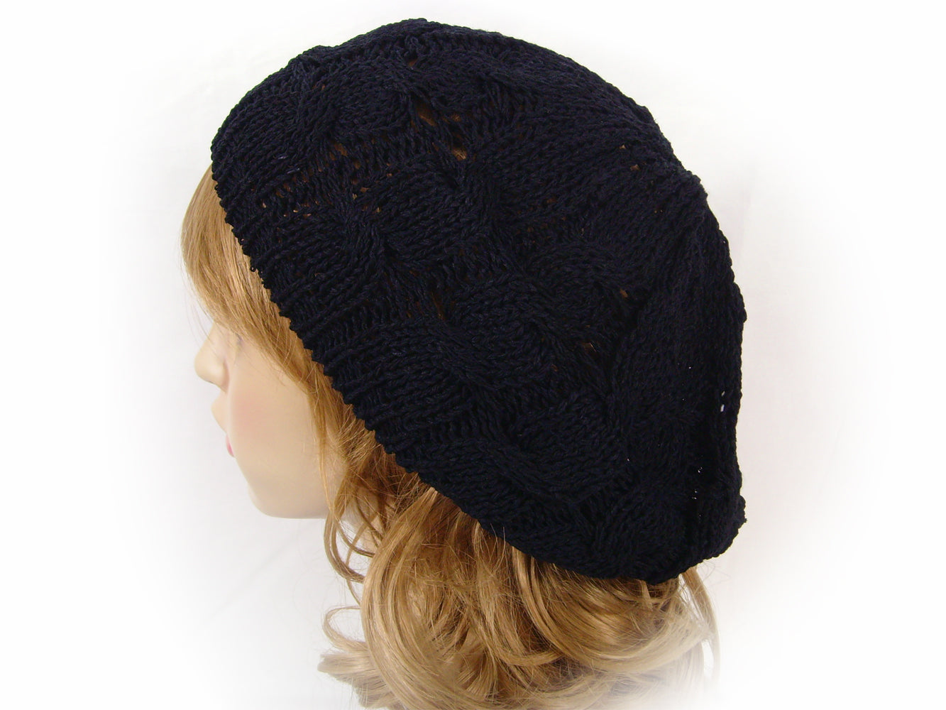 Cable Knitted Rayon and Cotton Mix Beret Style Hat