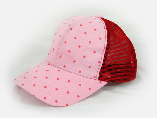 Pink Trucker Cap With Retro Funky Red Dots
