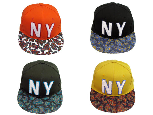 NY New York Paisley Flat Peak Snap Back Cap