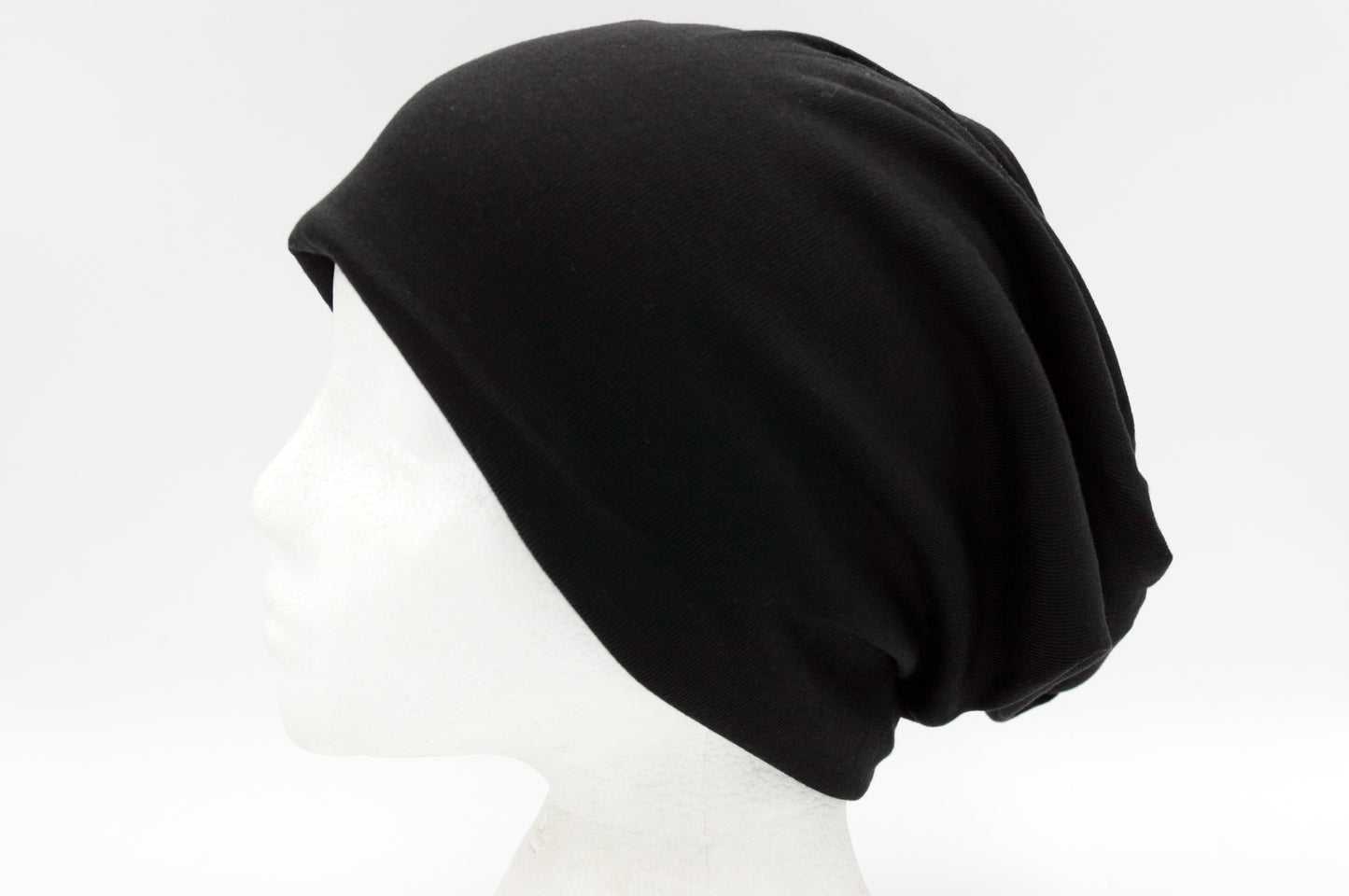 Black Slouchy Cotton Beanie Hat