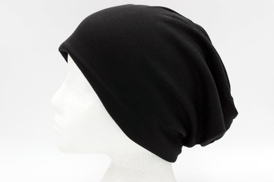 Black Slouchy Cotton Beanie Hat